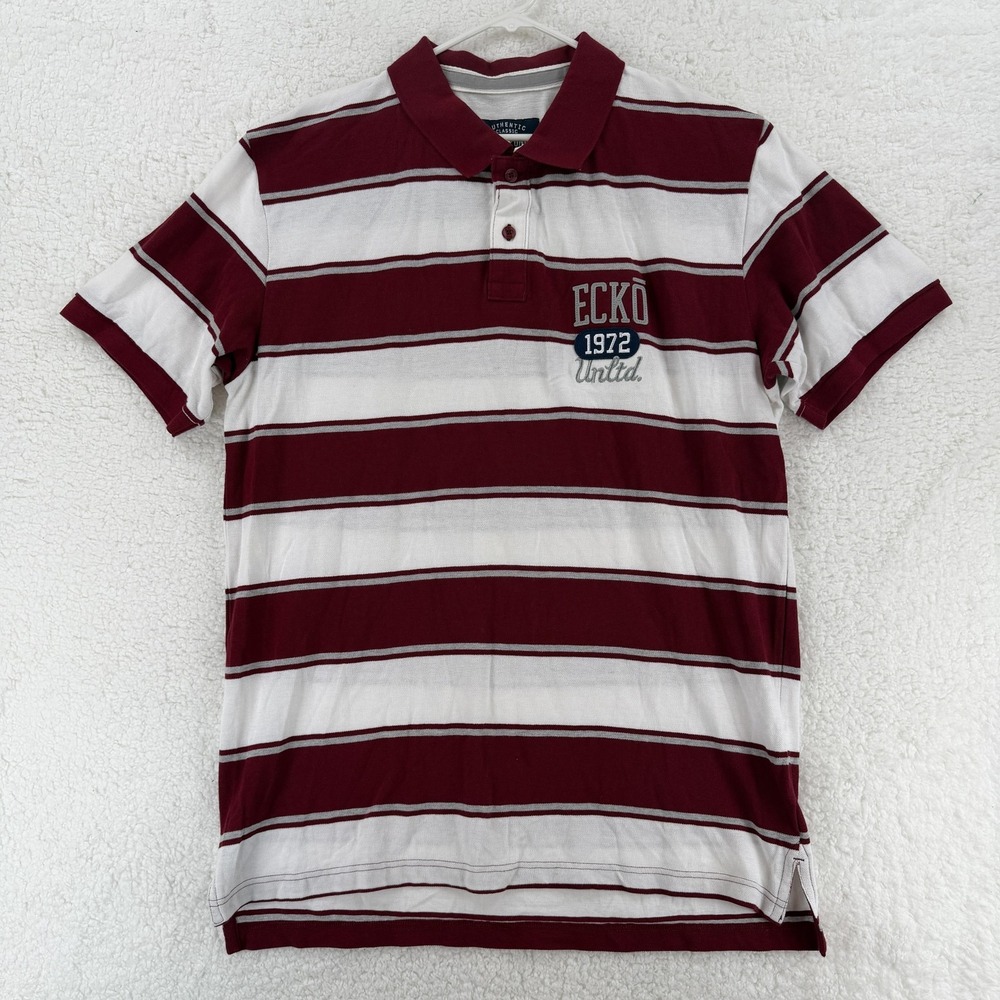 Ecko Unltd Polo Shirt Mens 2XL Red White Stripe 1972 Logo Classic Cotton Y2K‎